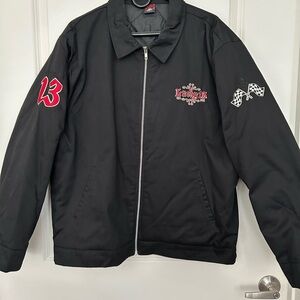 Men's Black Lucky 13 Bomber style Jacket with Red Decal Accents